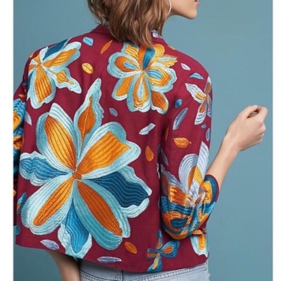 Anthropologie Sz M Woodstock Embroidered Jacket - Picture 3 of 4